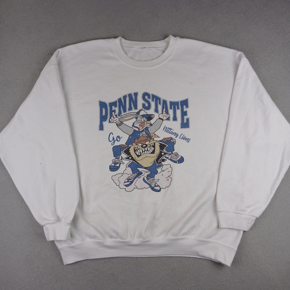 Vintage Looney Tunes Penn State Sweatshirt Mens XXL White Bugs Bunny Taz NCAA - Picture 1 of 8